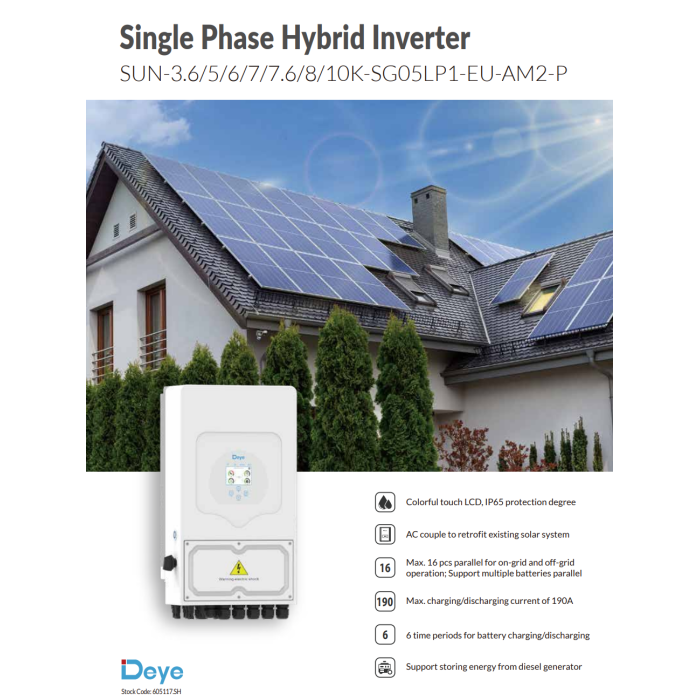 Гібридний сонячний інвертор Deye 8kW SUN-8K-SG05LP1-EU-AM2-P (1-фазний, 48В)