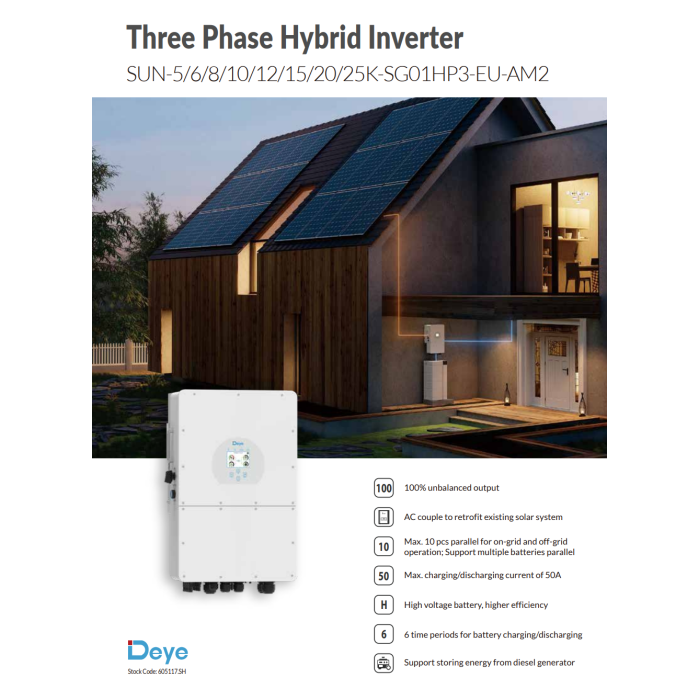 Трифазний високовольтний гібридний інвертор Deye SUN-25K-SG01HP3-EU-AM2 (25 кВт)
